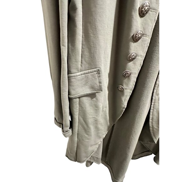💰BOGO💰Long Green Cascading Military Jacket with Silver Buttons on Front sz M - Picture 3 of 12
